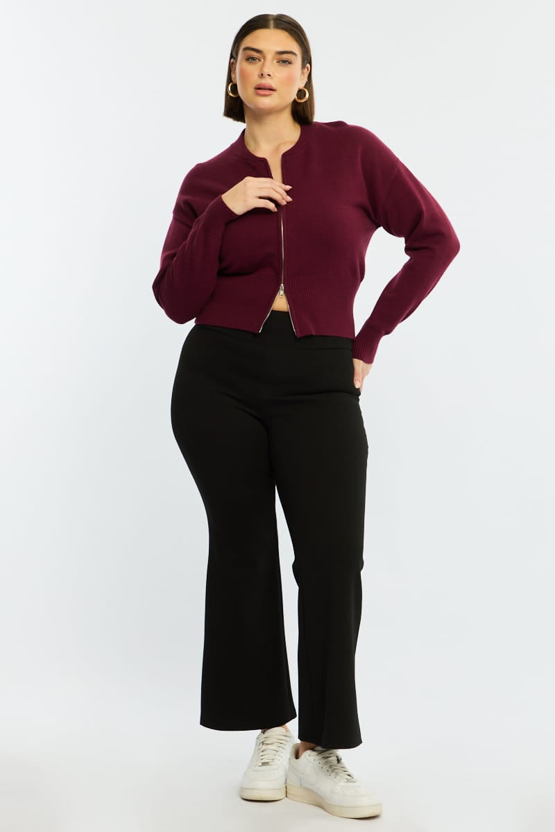 Red Zip Front Knit Jumper Long Sleeve for YouandAll Fashion