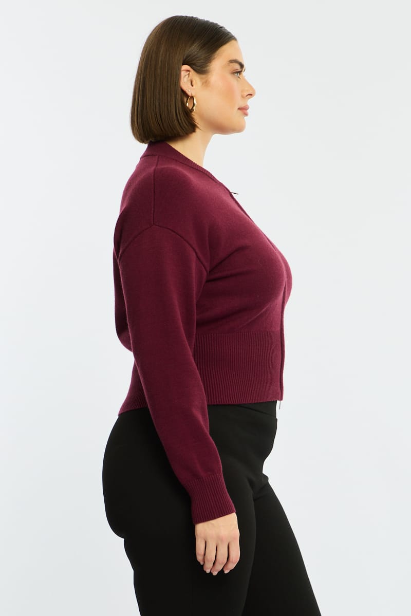 Red Zip Front Knit Jumper Long Sleeve for YouandAll Fashion