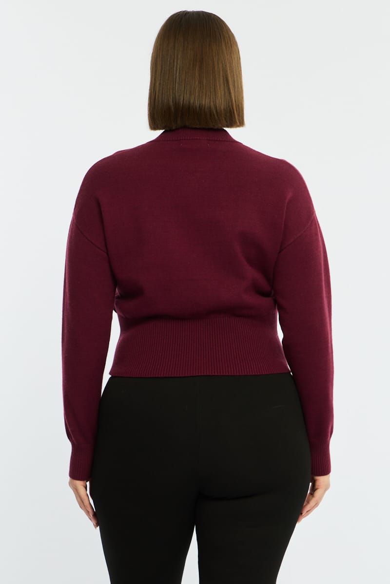 Red Zip Front Knit Jumper Long Sleeve for YouandAll Fashion