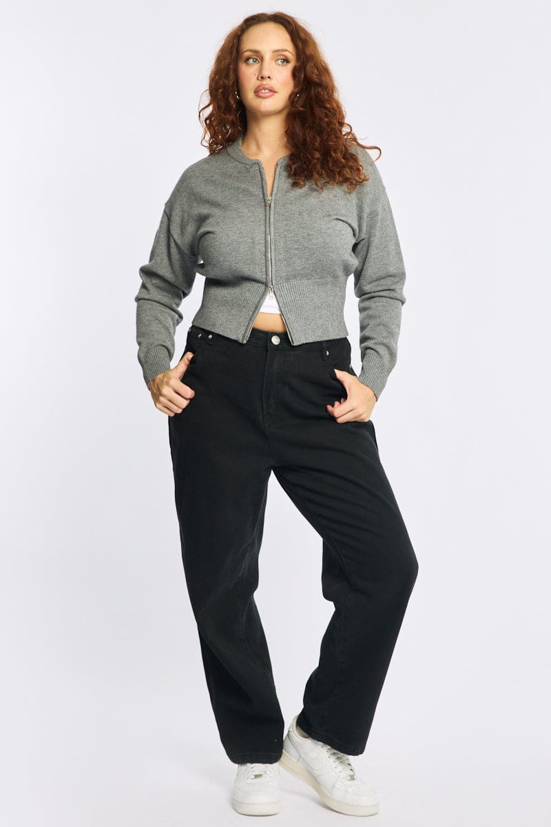 Grey Zip Front Kint Jumper Long Sleeve for YouandAll Fashion