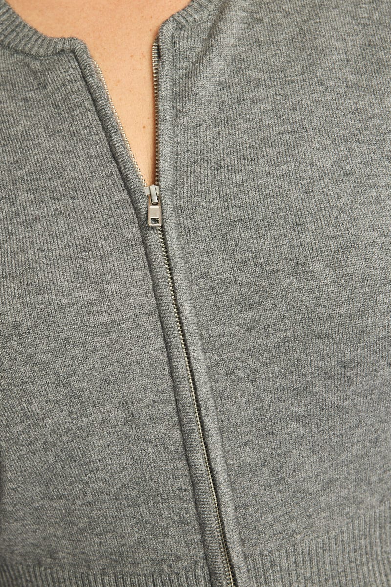 Grey Zip Front Kint Jumper Long Sleeve for YouandAll Fashion