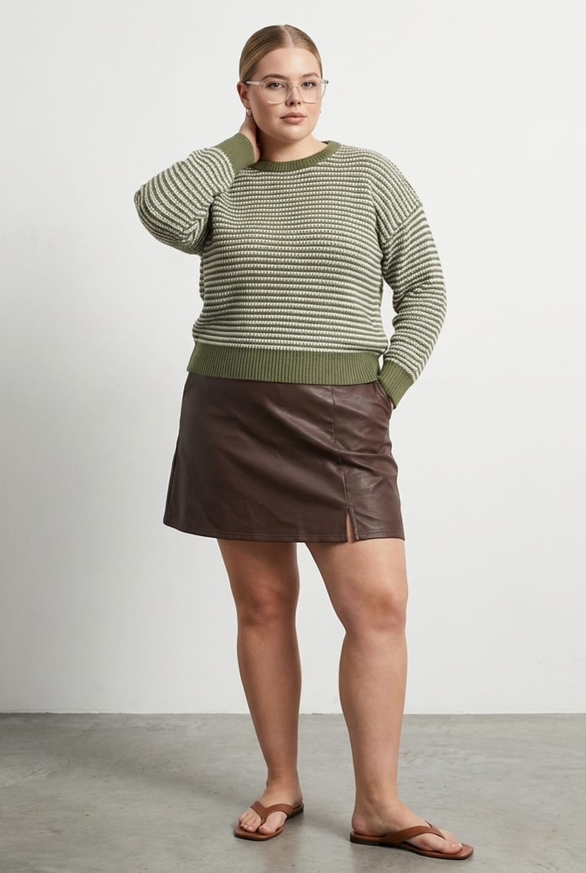 Green Stripe Stripe Knit Top Long Sleeve for YouandAll Fashion