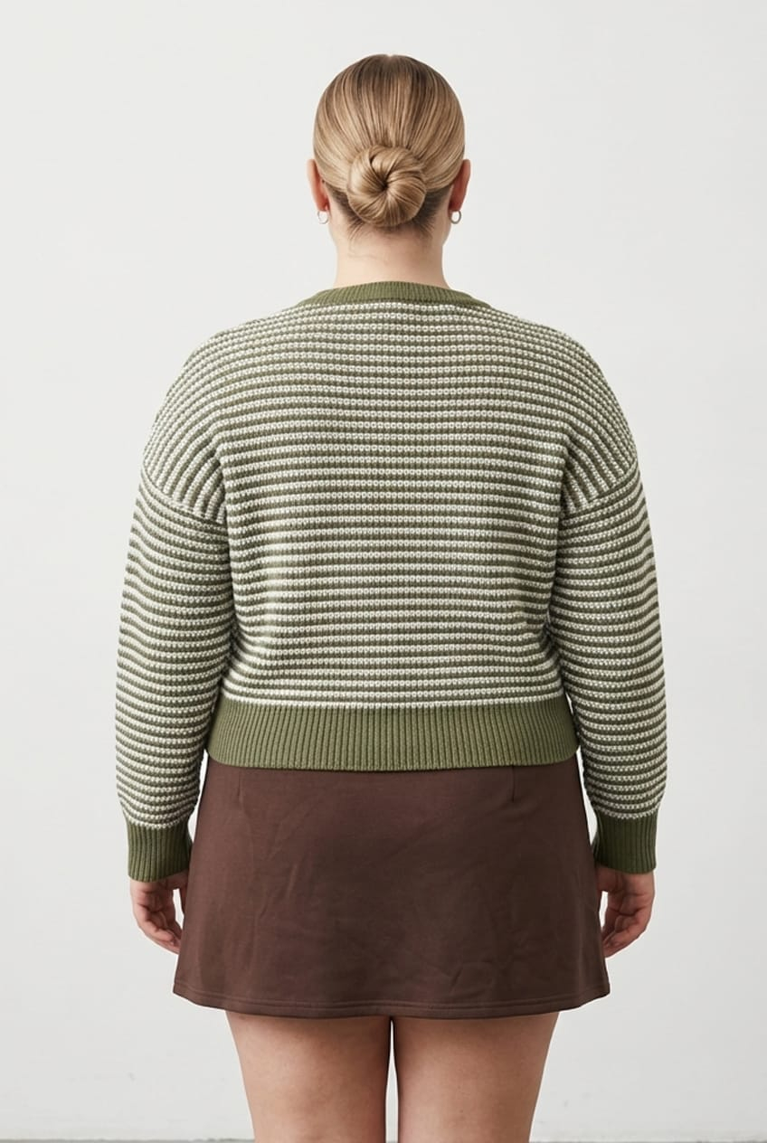 Green Stripe Stripe Knit Top Long Sleeve for YouandAll Fashion