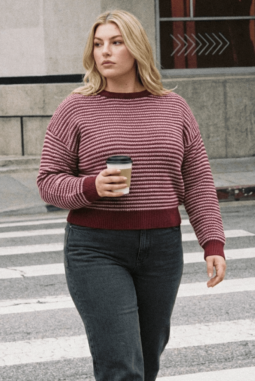 Red Stripe Stripe Knit Top Long Sleeve for YouandAll Fashion