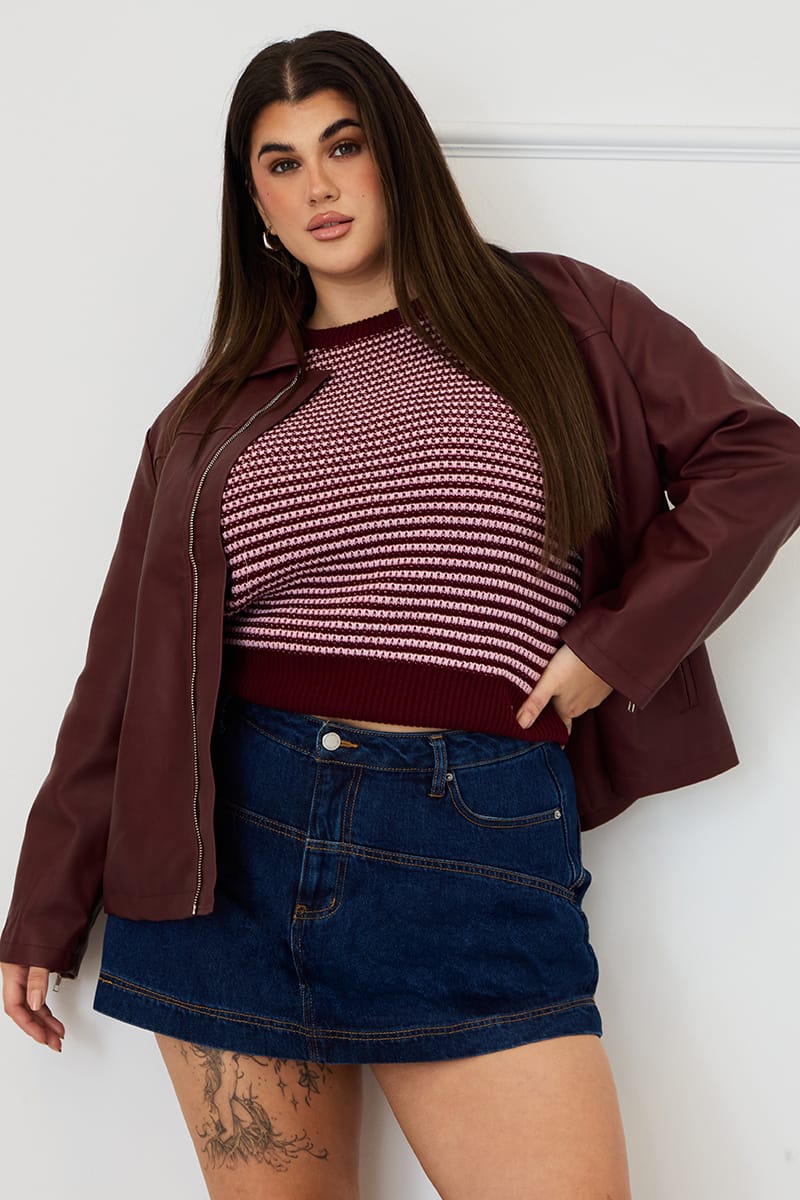 Red Stripe Stripe Knit Top Long Sleeve for YouandAll Fashion