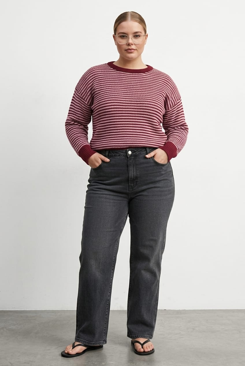 Red Stripe Stripe Knit Top Long Sleeve for YouandAll Fashion