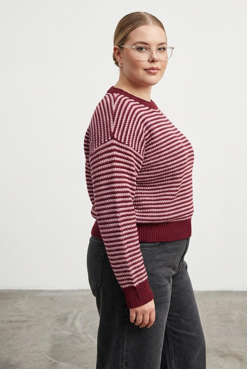 Red Stripe Stripe Knit Top Long Sleeve for YouandAll Fashion
