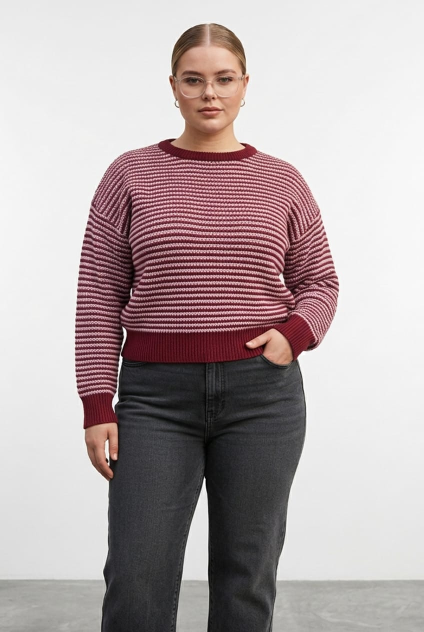 Red Stripe Stripe Knit Top Long Sleeve for YouandAll Fashion