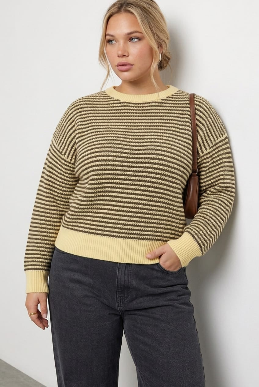 Yellow Stripe Stripe Knit Top Long Sleeve