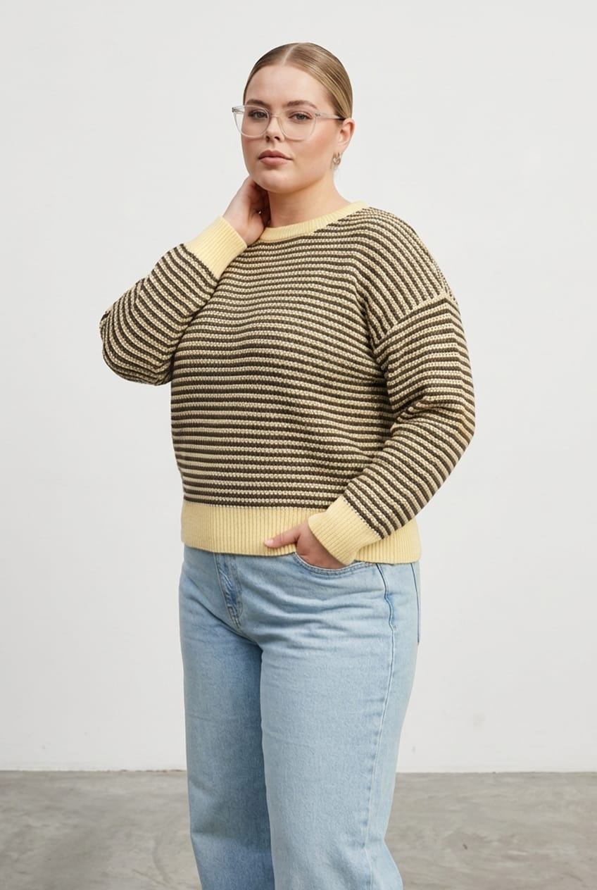 Yellow Stripe Stripe Knit Top Long Sleeve for YouandAll Fashion