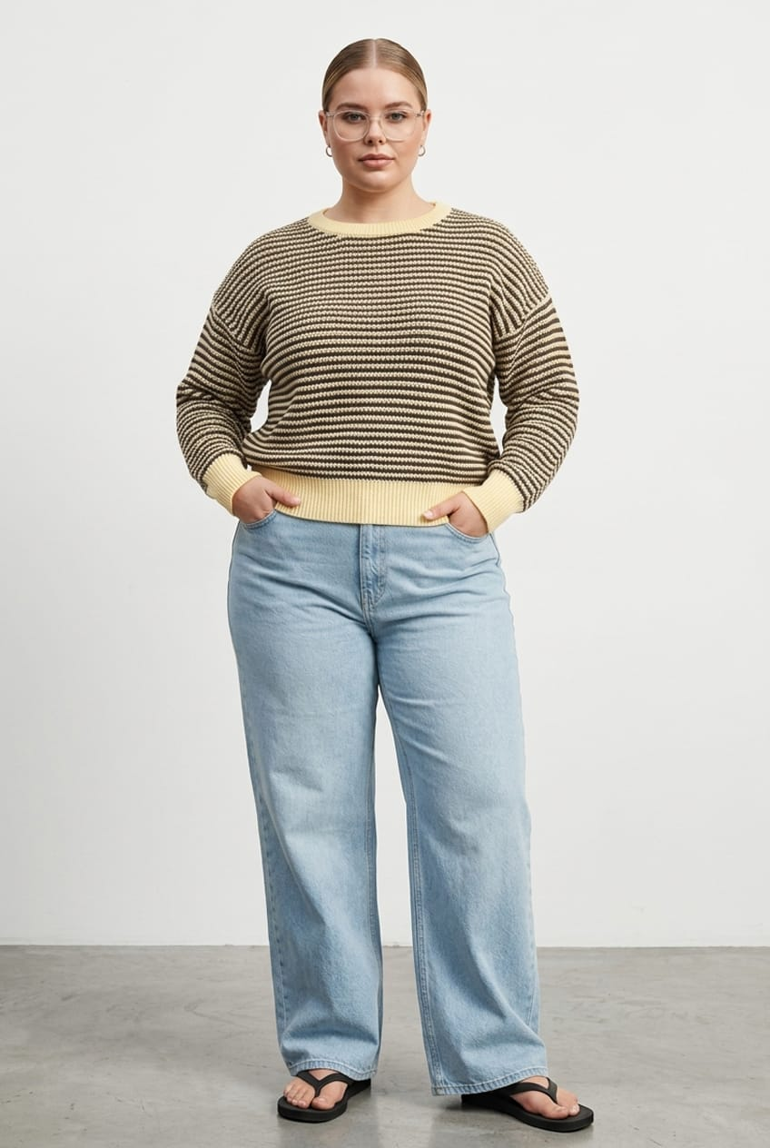 Yellow Stripe Stripe Knit Top Long Sleeve for YouandAll Fashion