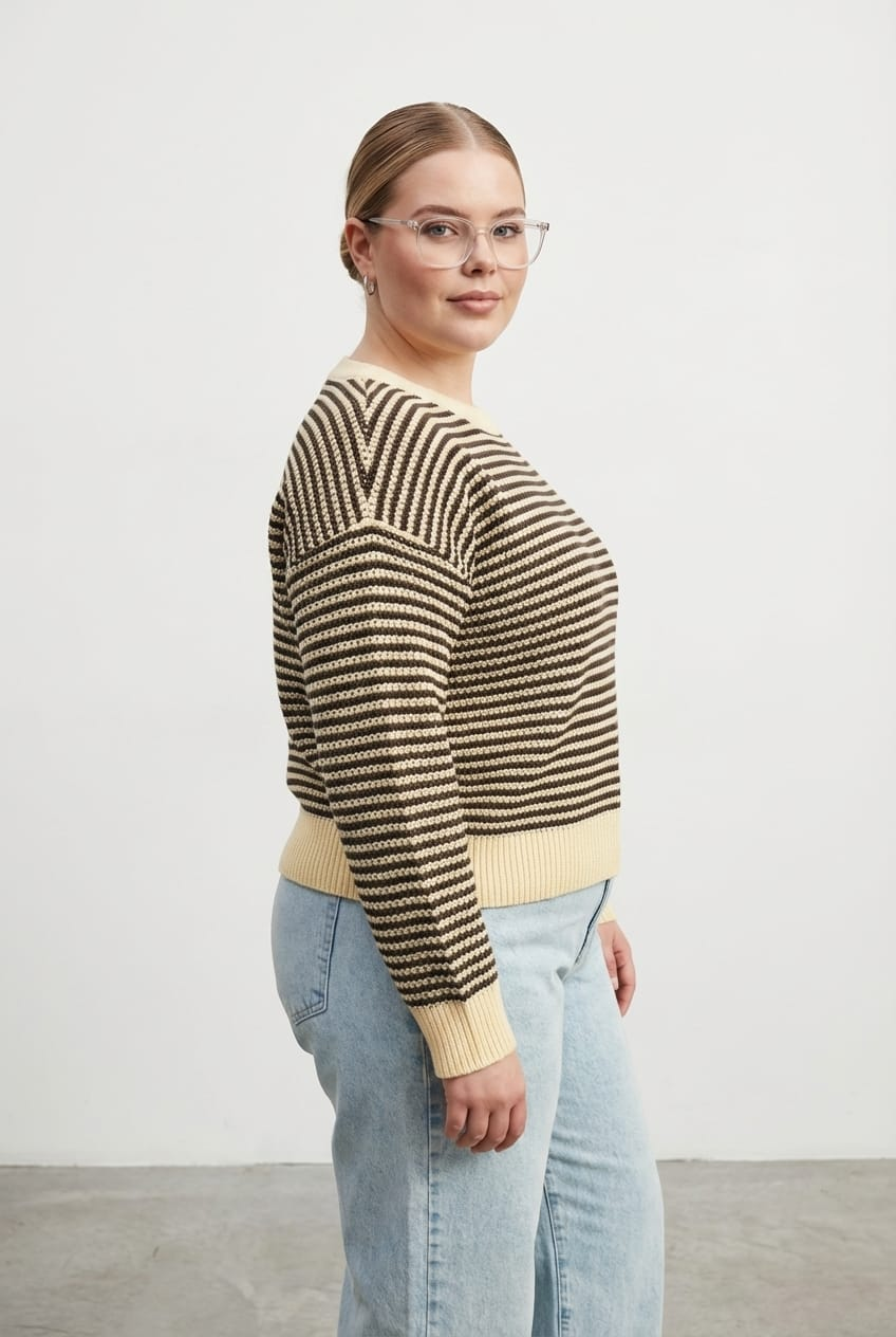 Yellow Stripe Stripe Knit Top Long Sleeve for YouandAll Fashion