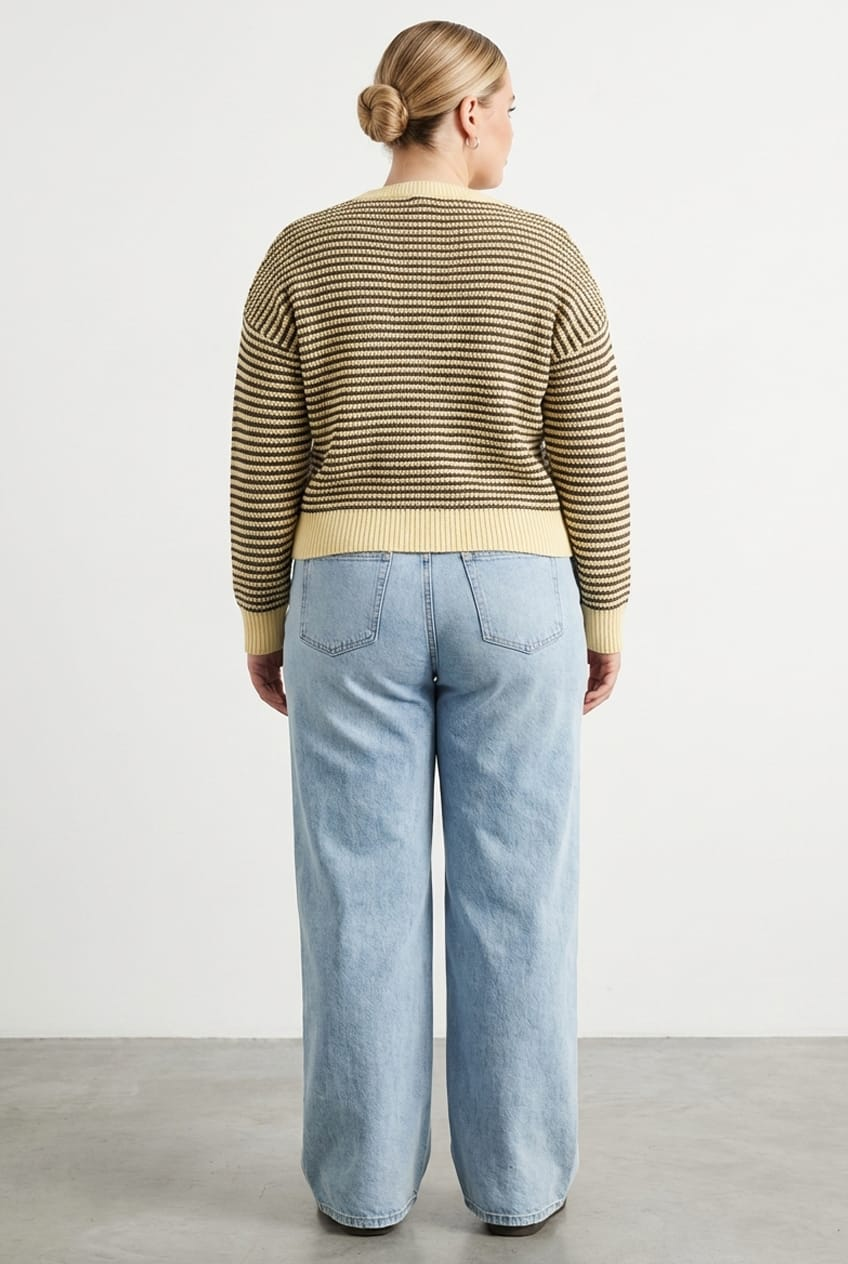 Yellow Stripe Stripe Knit Top Long Sleeve for YouandAll Fashion