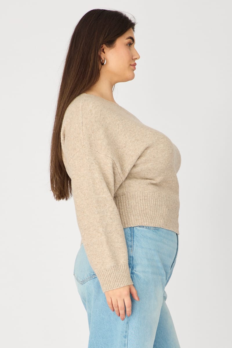 Beige Knit Top Off Shoulder Long Sleeve for YouandAll Fashion