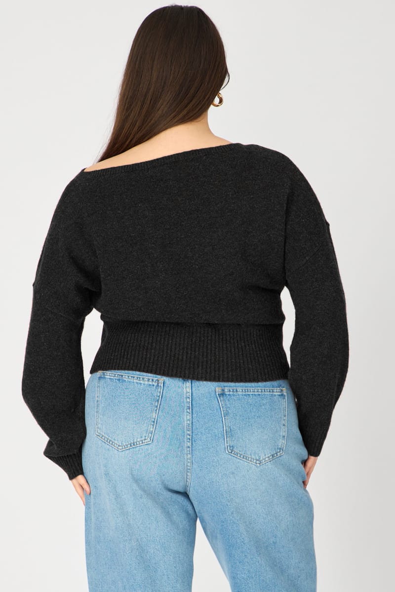Black Knit Top Off Shoulder Long Sleeve for YouandAll Fashion