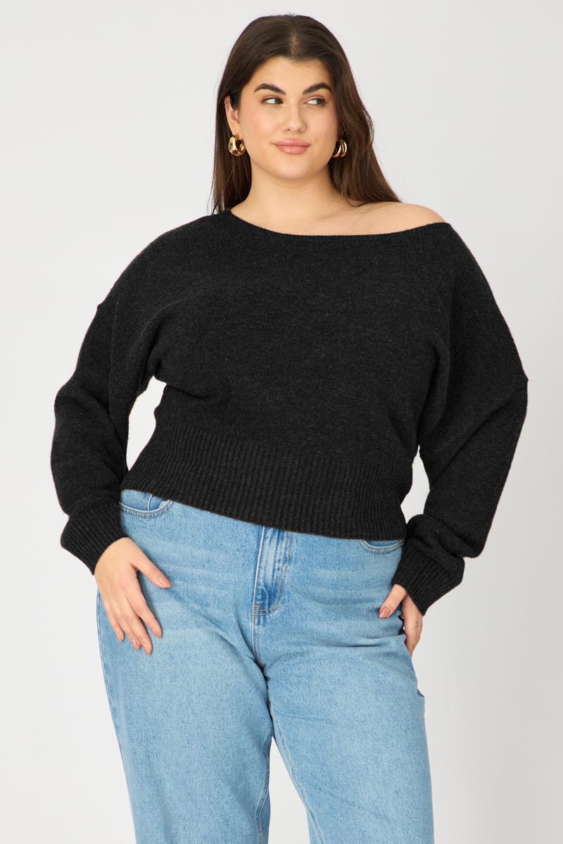 Black Knit Top Off Shoulder Long Sleeve for YouandAll Fashion