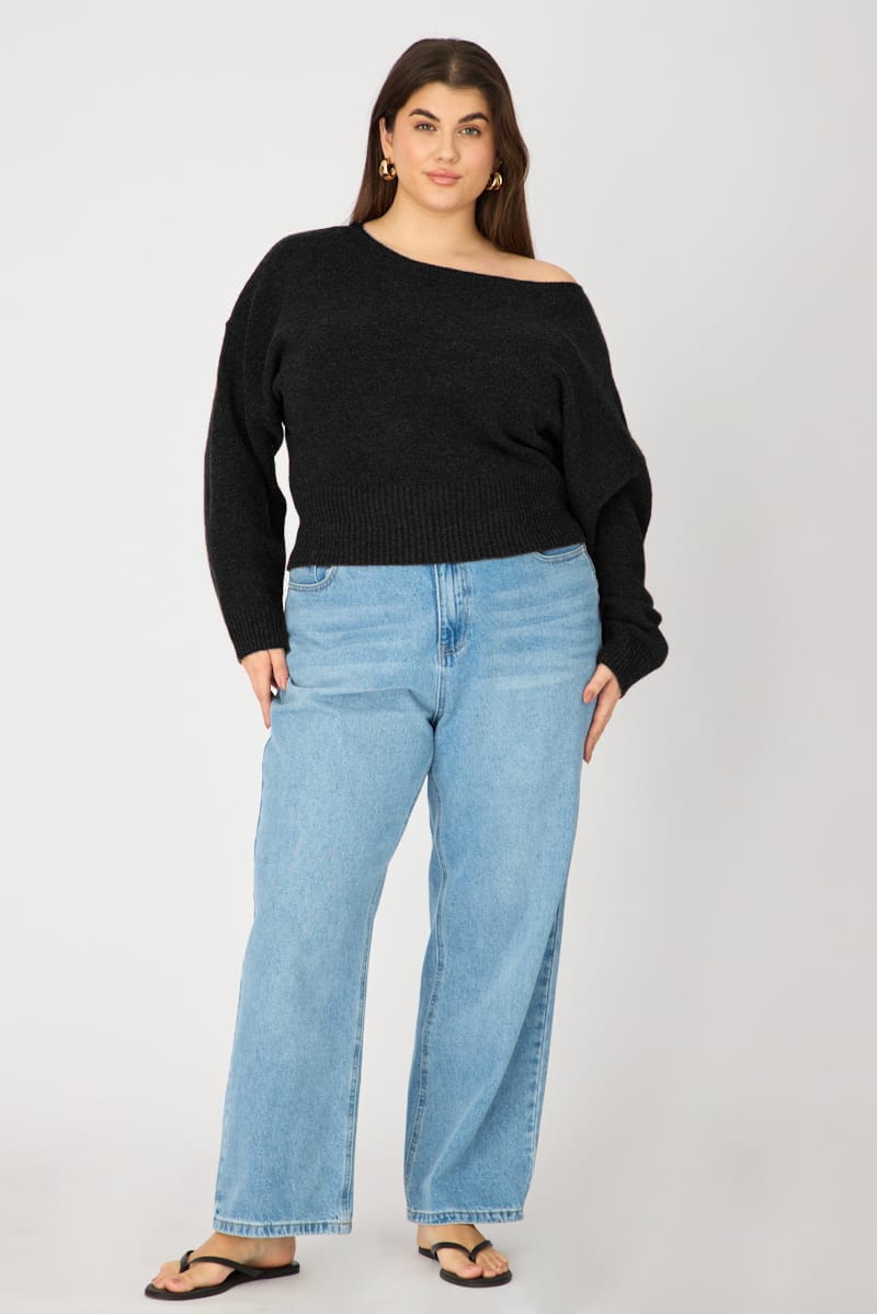 Black Knit Top Off Shoulder Long Sleeve for YouandAll Fashion
