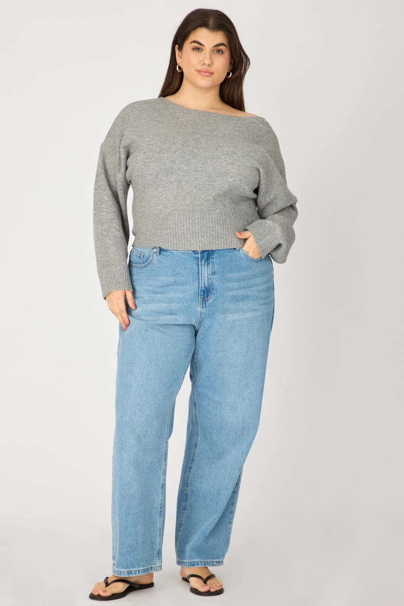 Grey Knit Top Off Shoulder Long Sleeve for YouandAll Fashion