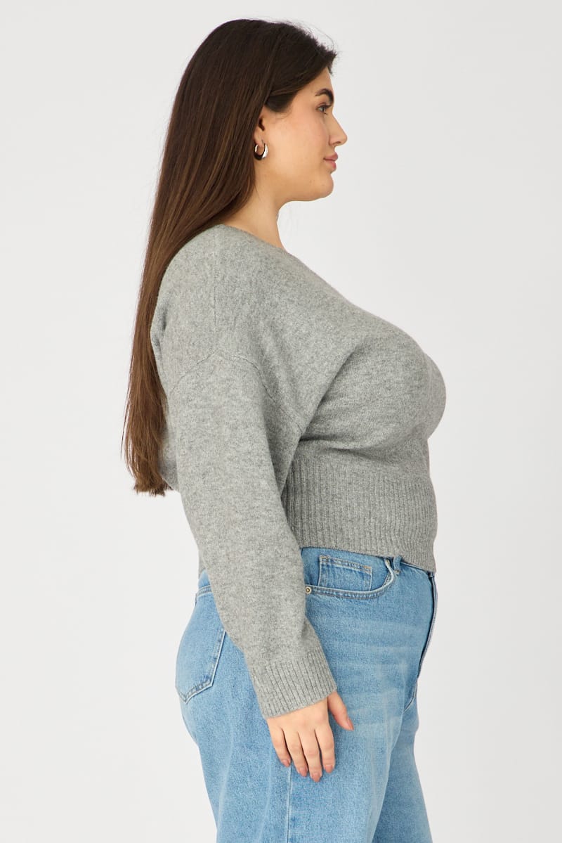 Grey Knit Top Off Shoulder Long Sleeve for YouandAll Fashion