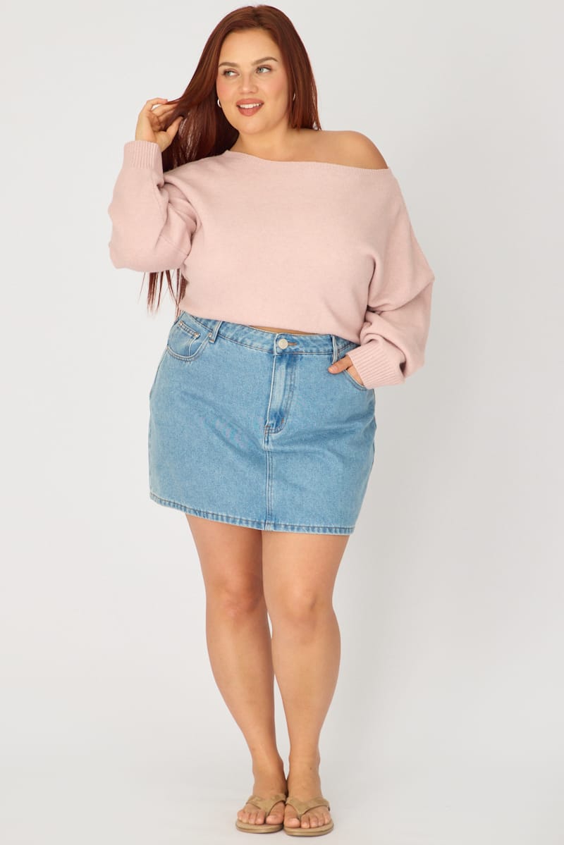 Pink Knit Top Off Shoulder Long Sleeve for YouandAll Fashion