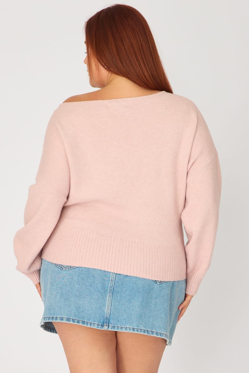 Pink Knit Top Off Shoulder Long Sleeve for YouandAll Fashion