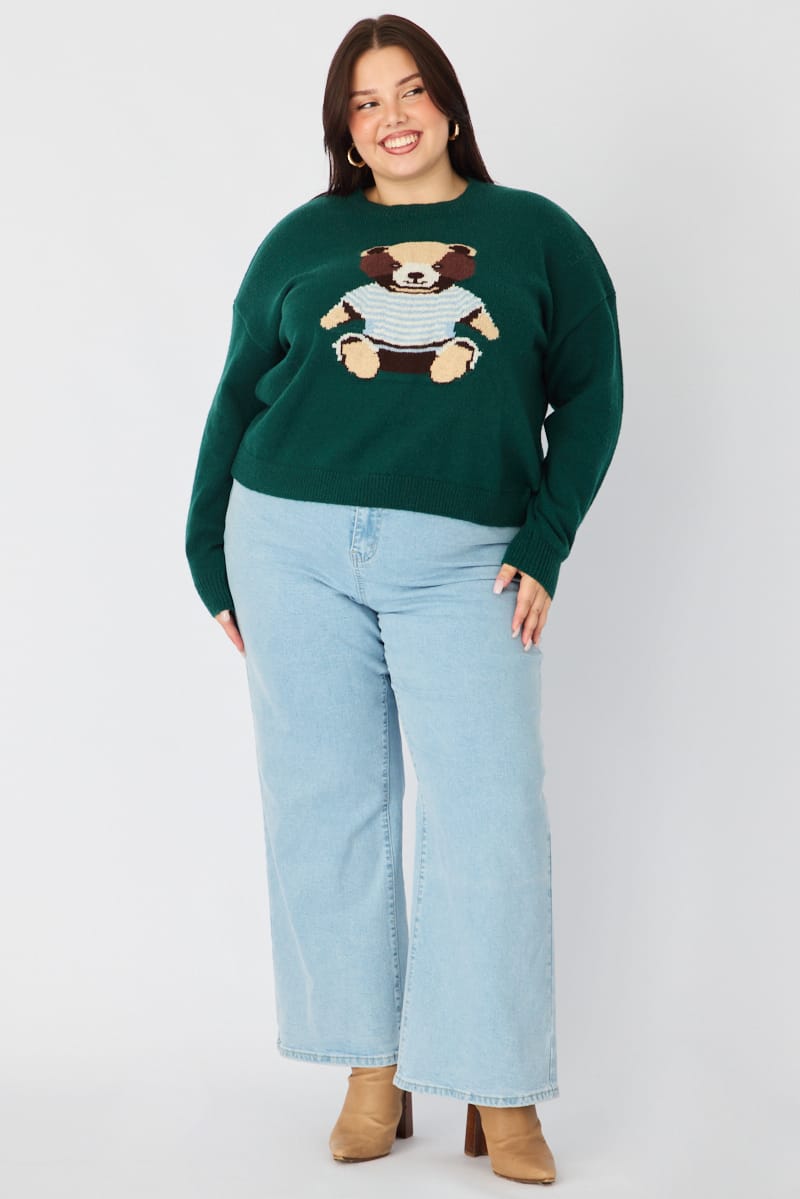 Green Teddy Bear Knit Top Long Sleeve for YouandAll Fashion