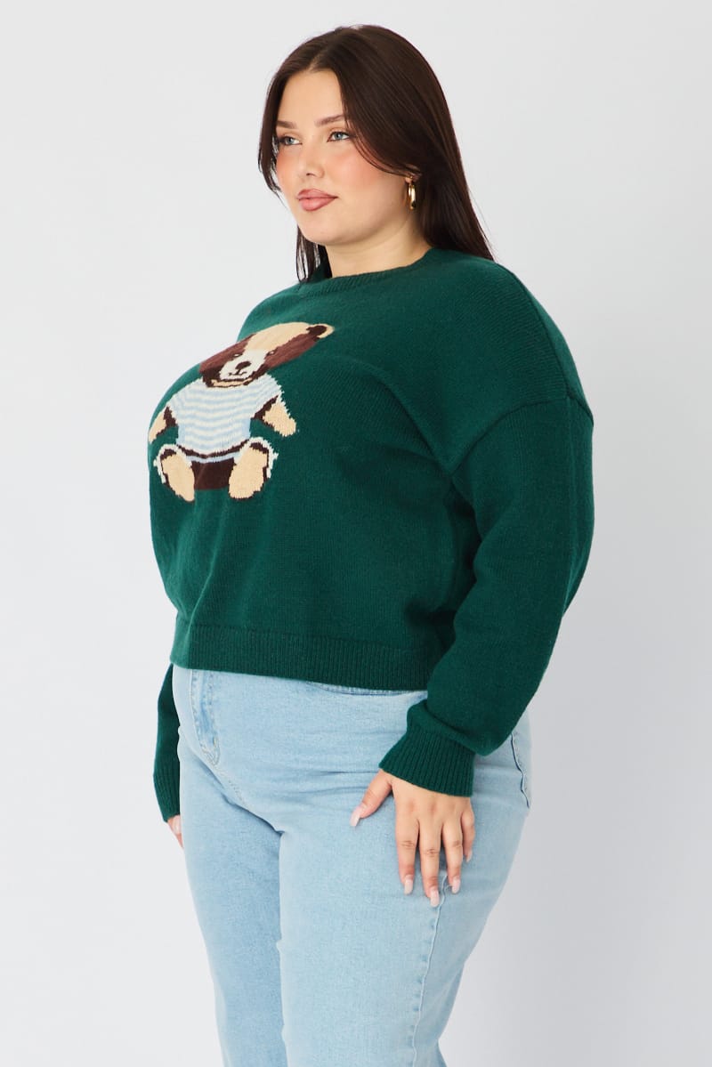 Green Teddy Bear Knit Top Long Sleeve for YouandAll Fashion
