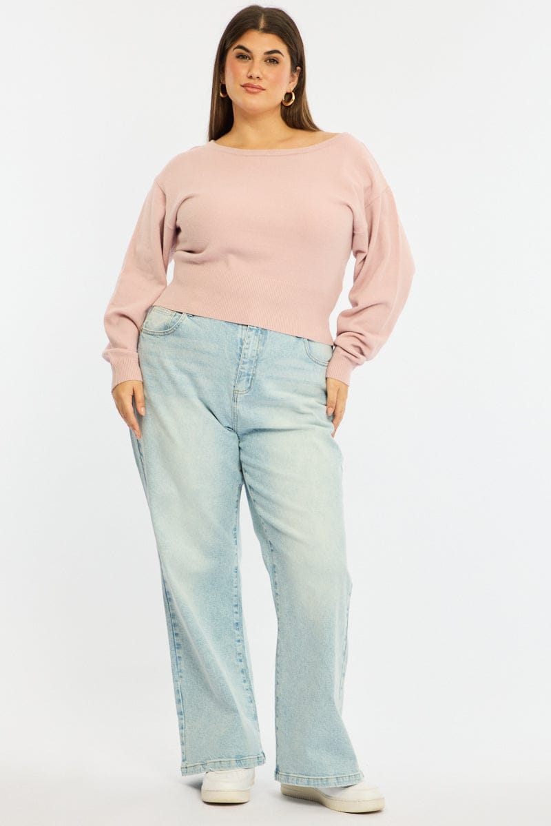 Pink Knit Top Off Shoulder Long Sleeve for YouandAll Fashion