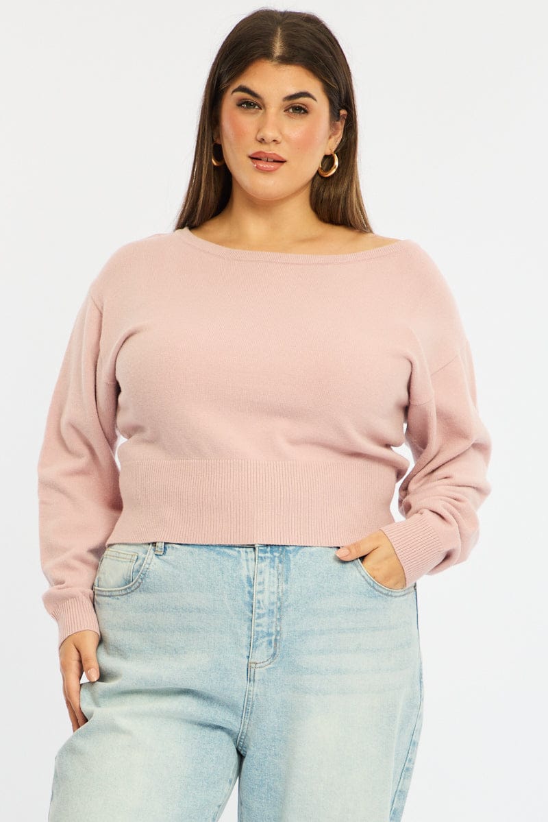 Pink Knit Top Off Shoulder Long Sleeve for YouandAll Fashion