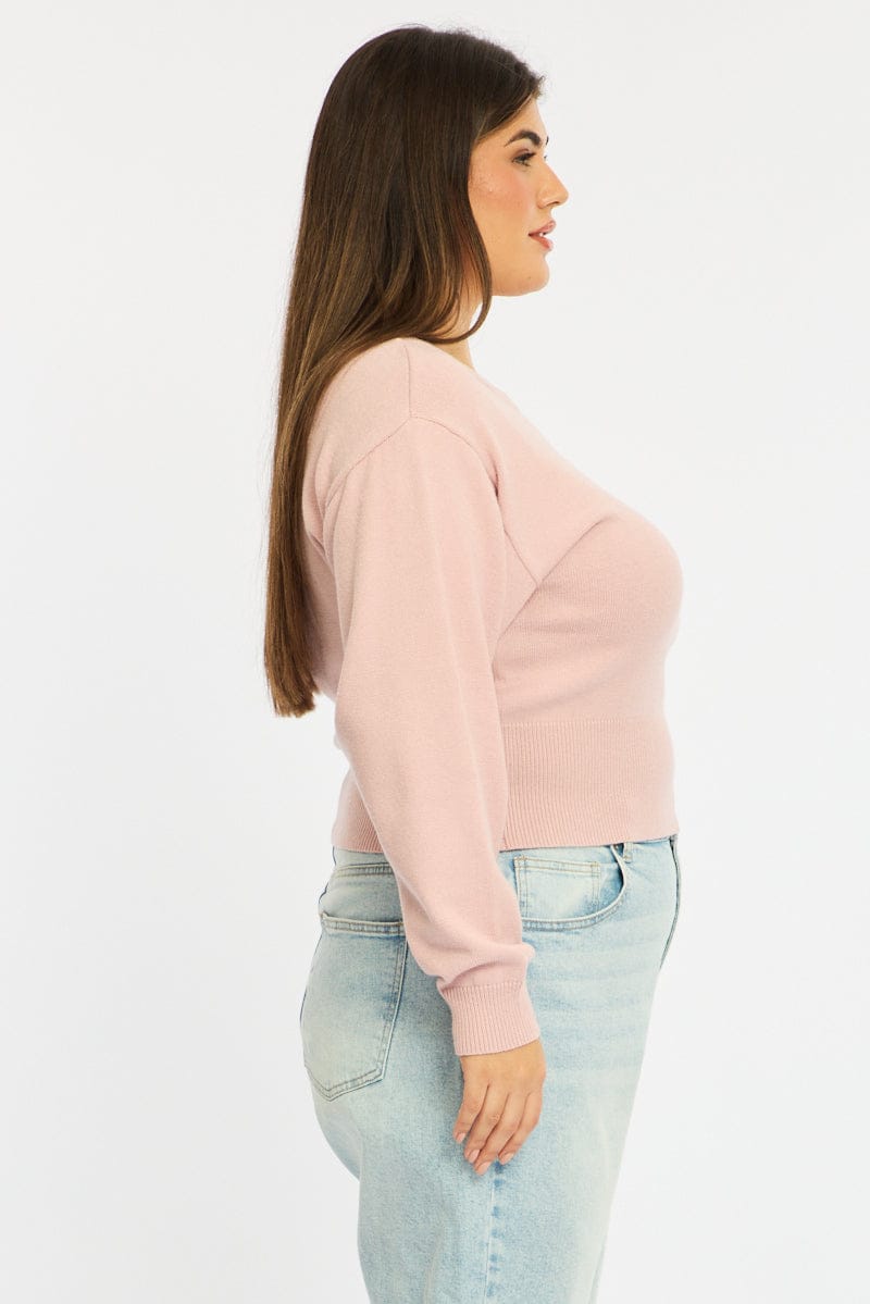 Pink Knit Top Off Shoulder Long Sleeve for YouandAll Fashion