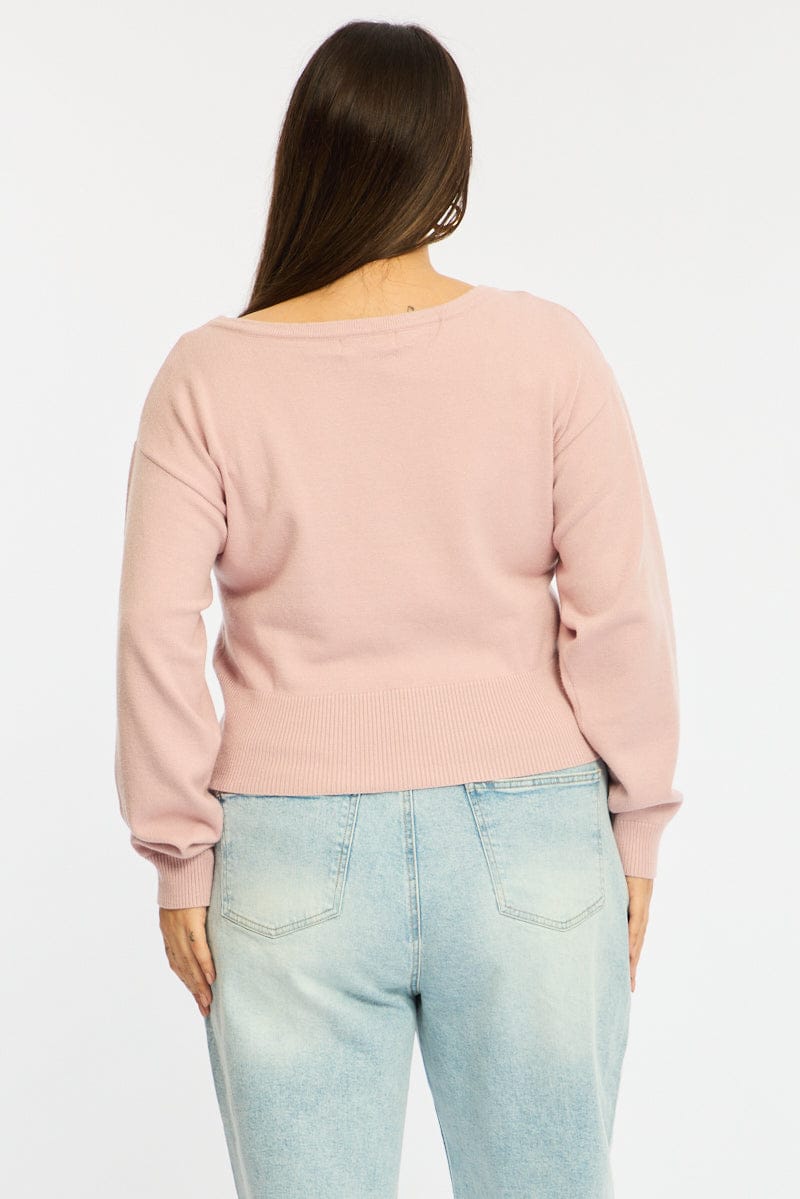 Pink Knit Top Off Shoulder Long Sleeve for YouandAll Fashion