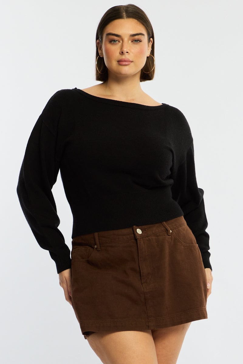 Black Knit Top Off Shoulder Long Sleeve for YouandAll Fashion