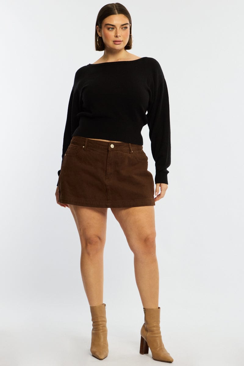 Black Knit Top Off Shoulder Long Sleeve for YouandAll Fashion