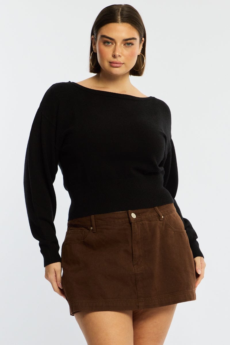 Black Knit Top Off Shoulder Long Sleeve for YouandAll Fashion