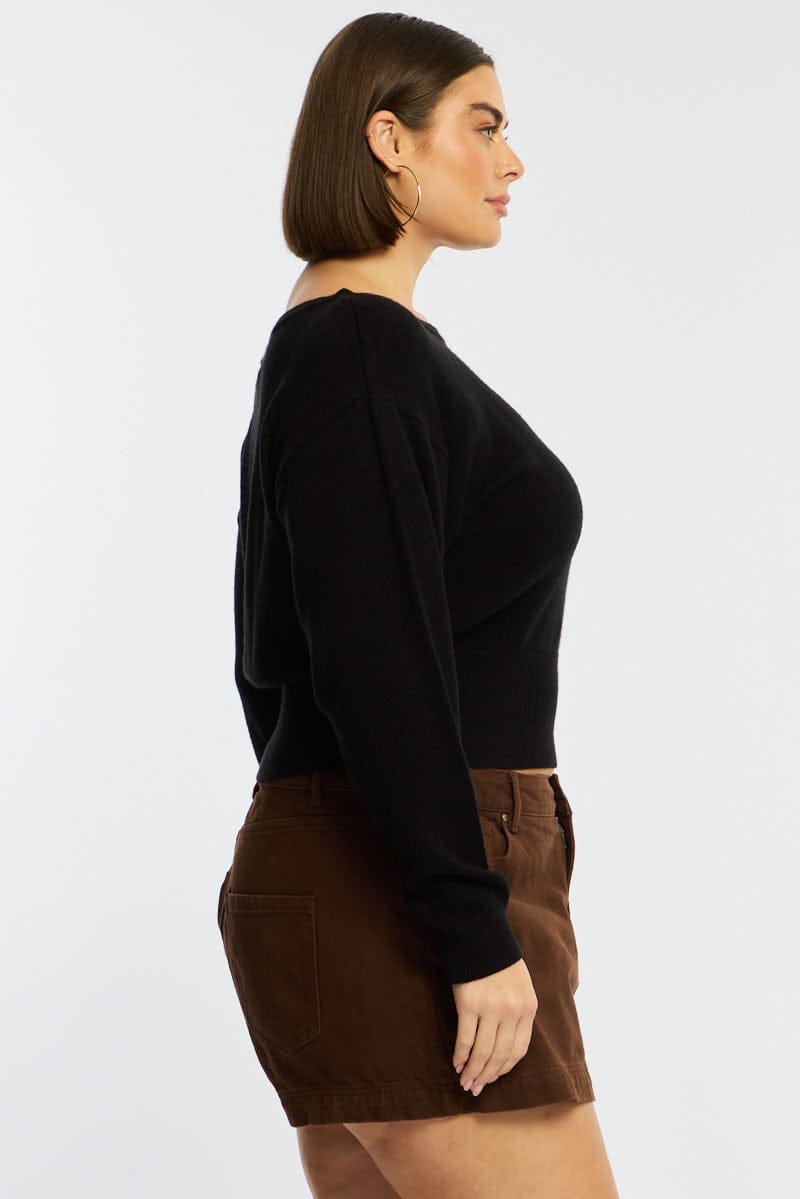Black Knit Top Off Shoulder Long Sleeve for YouandAll Fashion