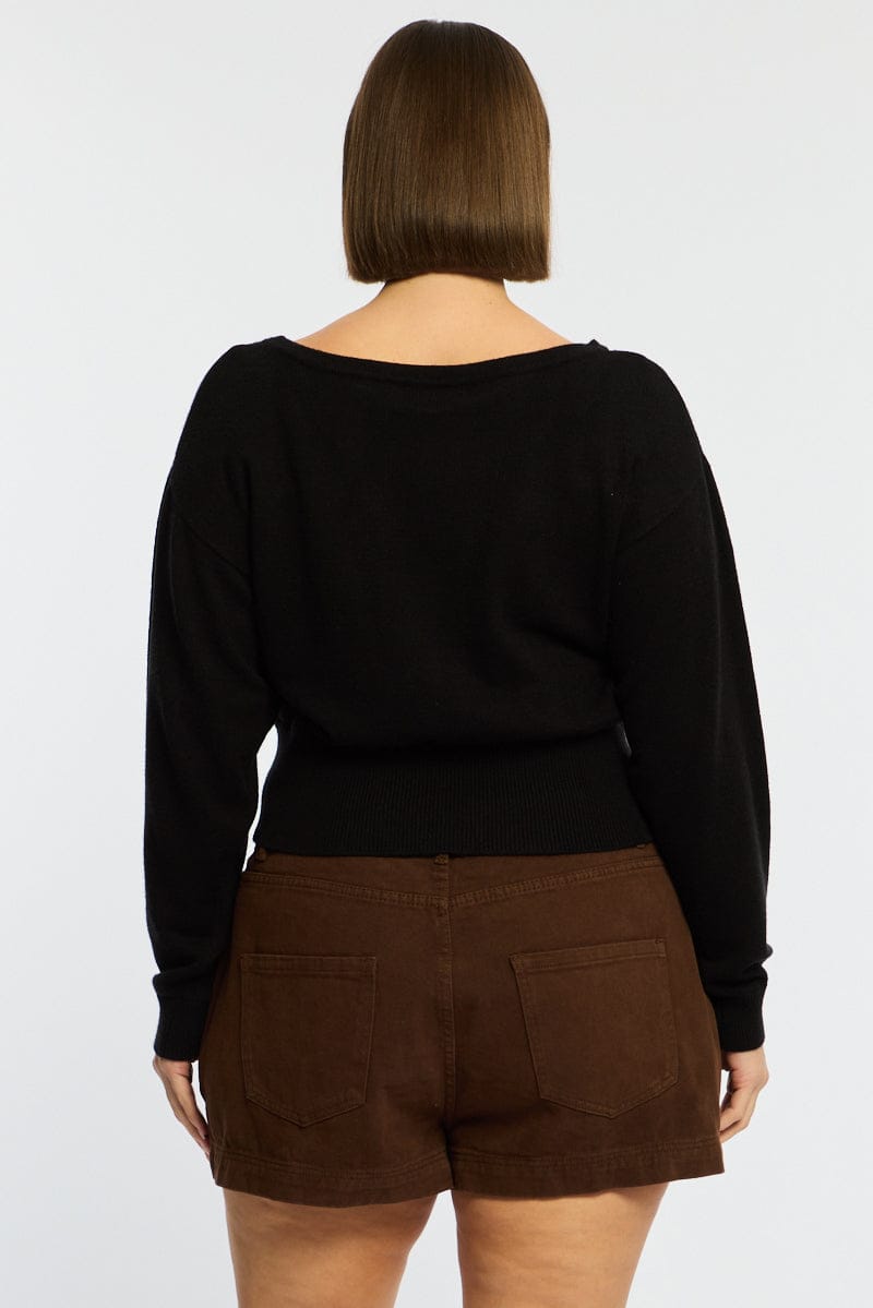 Black Knit Top Off Shoulder Long Sleeve for YouandAll Fashion