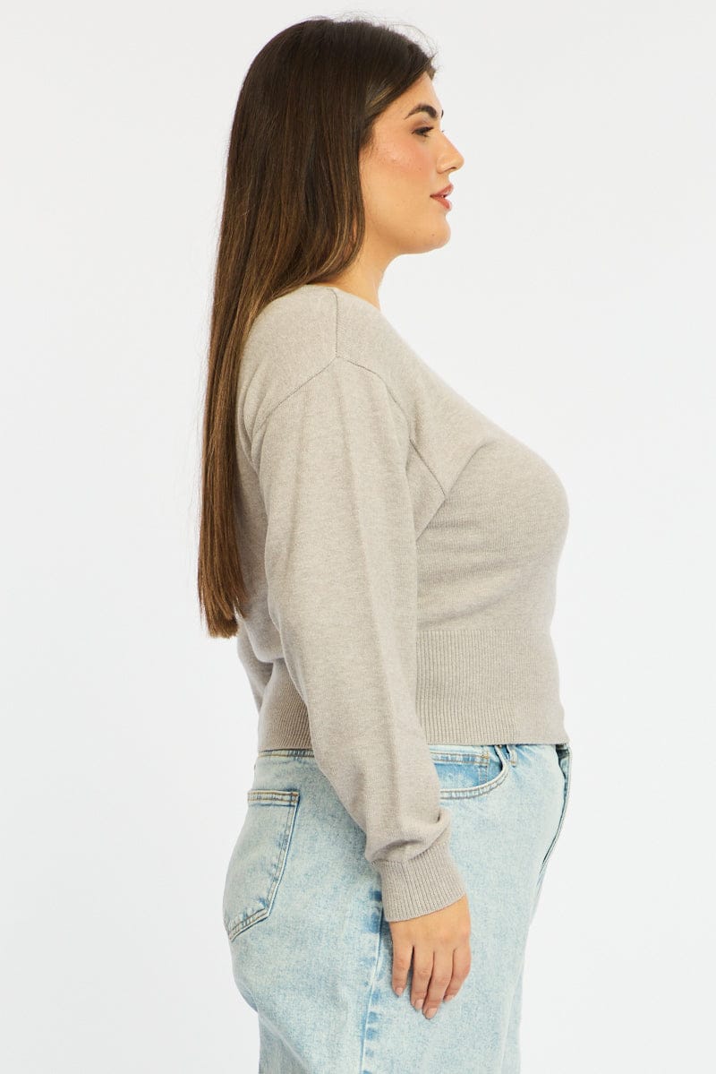 Grey Knit Top Off Shoulder Long Sleeve for YouandAll Fashion