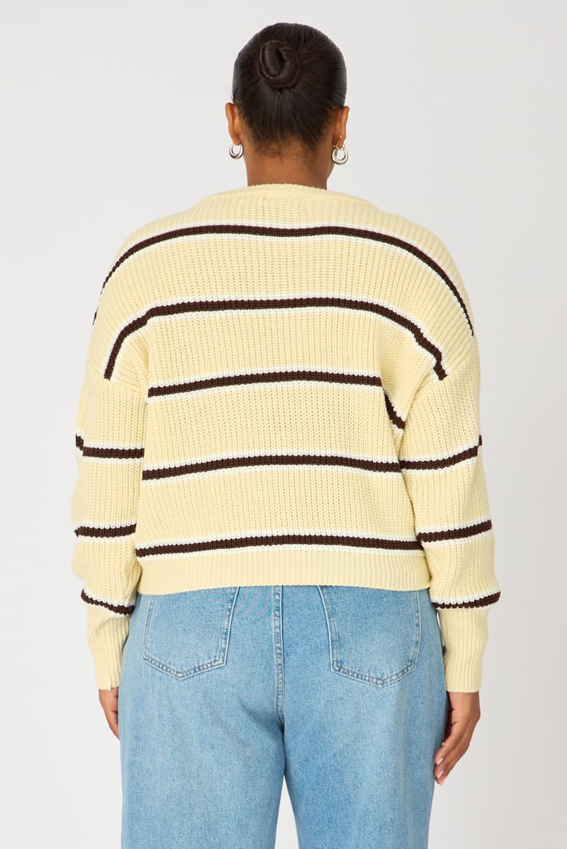 Yellow Stripe Knit Top Long Sleeve Color Block for YouandAll Fashion