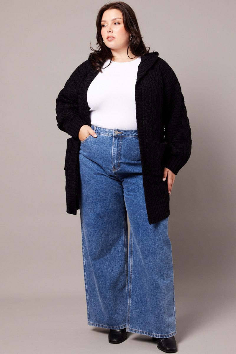 Black Longline Cardigan Long Sleeve Hooded Cable Knit You All