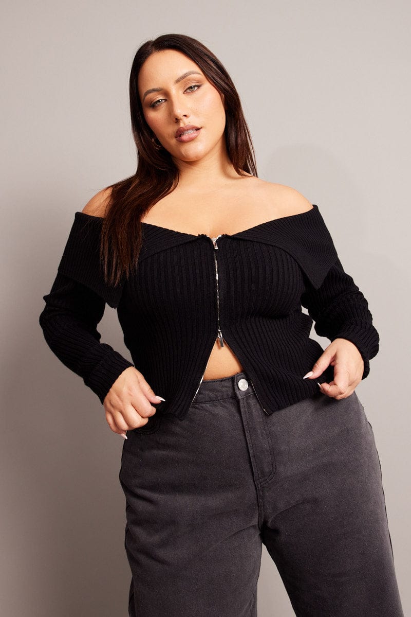 Black Off Shoulder Knit Top for YouandAll Fashion