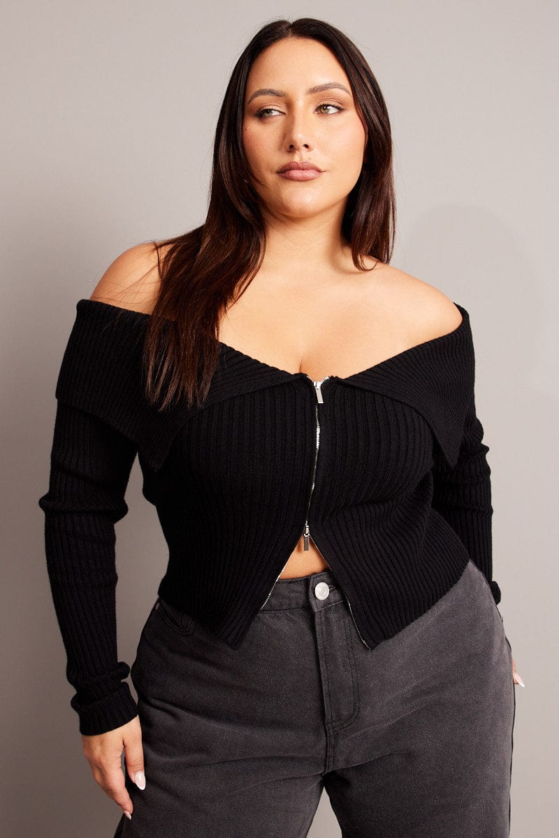 Black Off Shoulder Knit Top for YouandAll Fashion