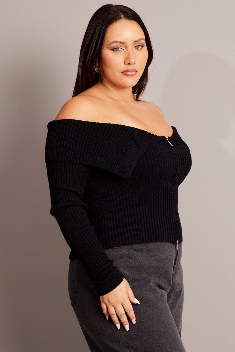 Black Off Shoulder Knit Top for YouandAll Fashion