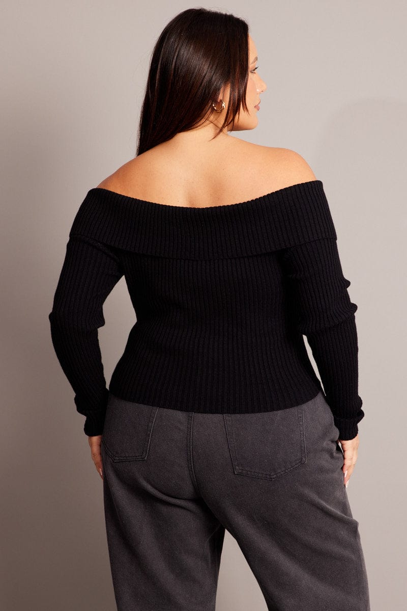 Black Off Shoulder Knit Top for YouandAll Fashion