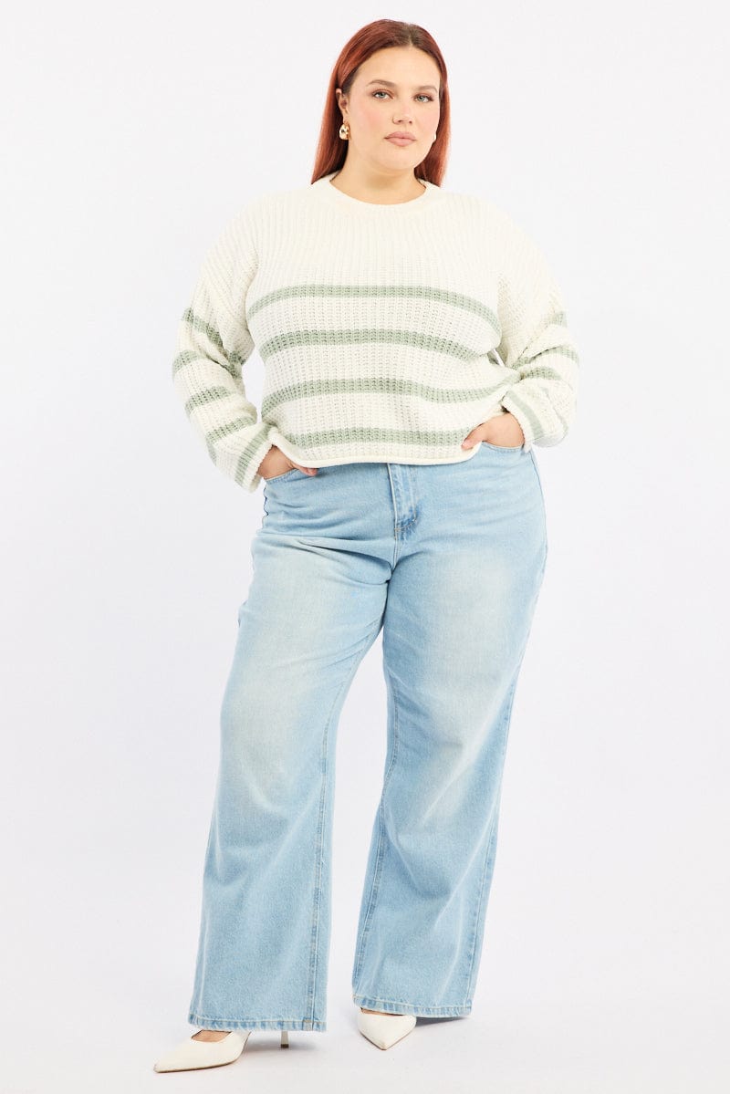 Green Stripe Jumper Long Sleeve Crew Neck for YouandAll Fashion