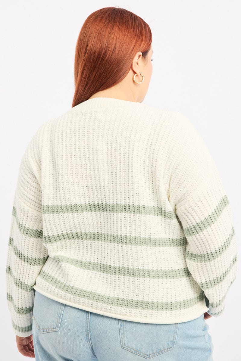 Green Stripe Jumper Long Sleeve Crew Neck for YouandAll Fashion