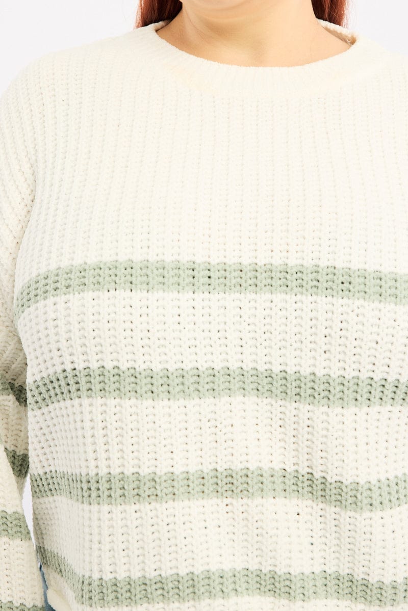 Green Stripe Jumper Long Sleeve Crew Neck for YouandAll Fashion