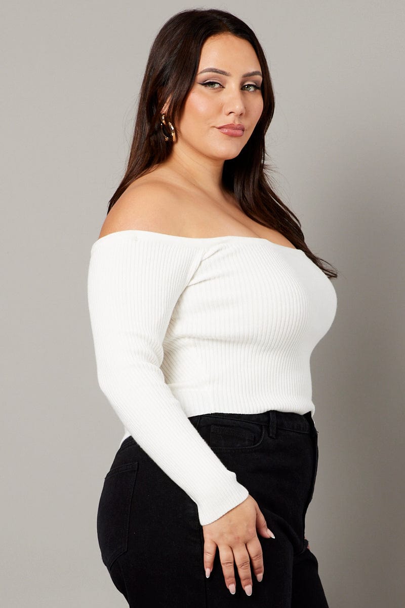 White Off Shoulder Knit Top Long Sleeve for YouandAll Fashion