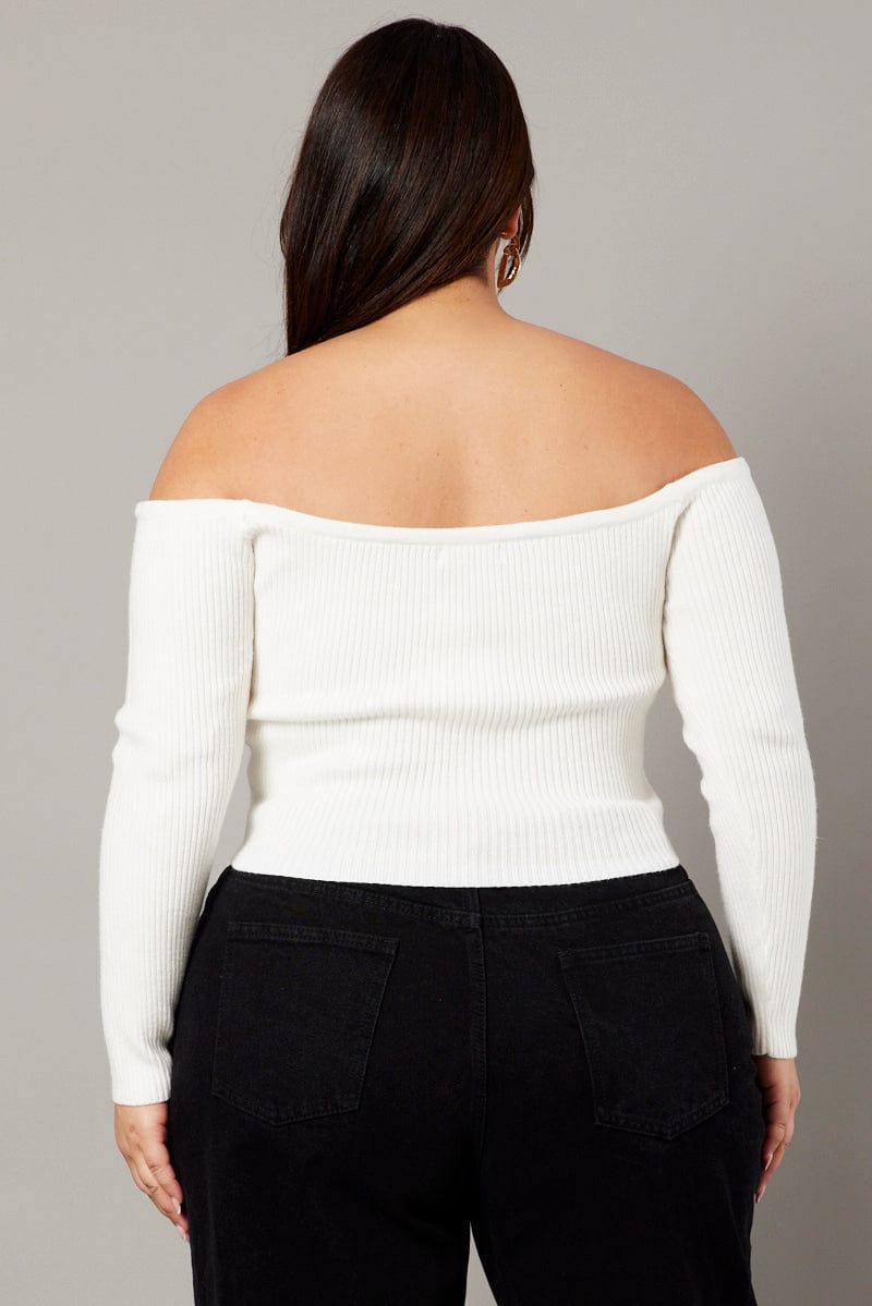 White Off Shoulder Knit Top Long Sleeve for YouandAll Fashion