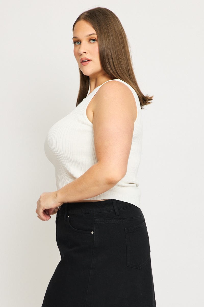 White Knit Top Asymmetric Hem Crew Neck for YouandAll Fashion