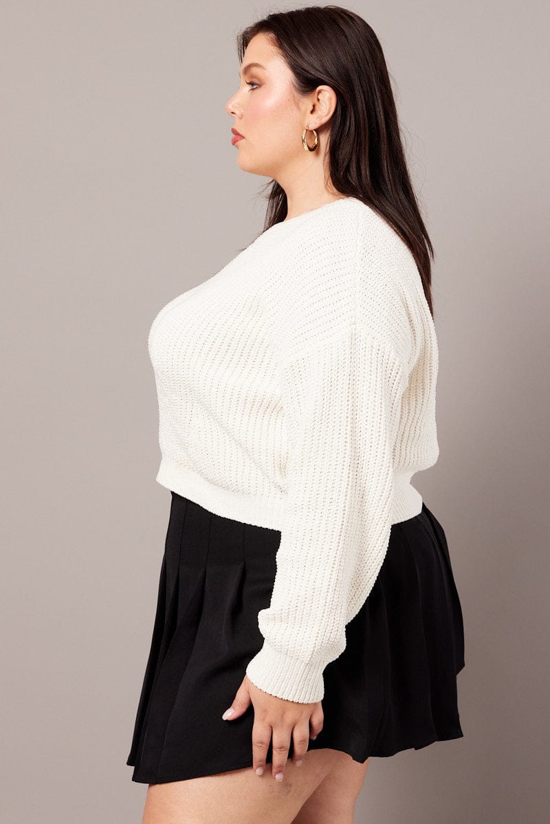 White Knit Jumper Long Sleeve Crew Neck for YouandAll Fashion